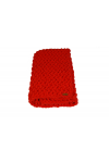 Hand-knitted red baby blanket made from Alize Puffy Baby yarn, 100% micro polyester, hypoallergenic and antibacterial, perfect for delicate baby skin