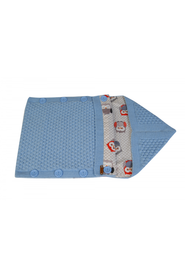 Hand-Knitted Baby Swaddle Blanket & Sleeping Bag – Soft Blue | ERFUMADE