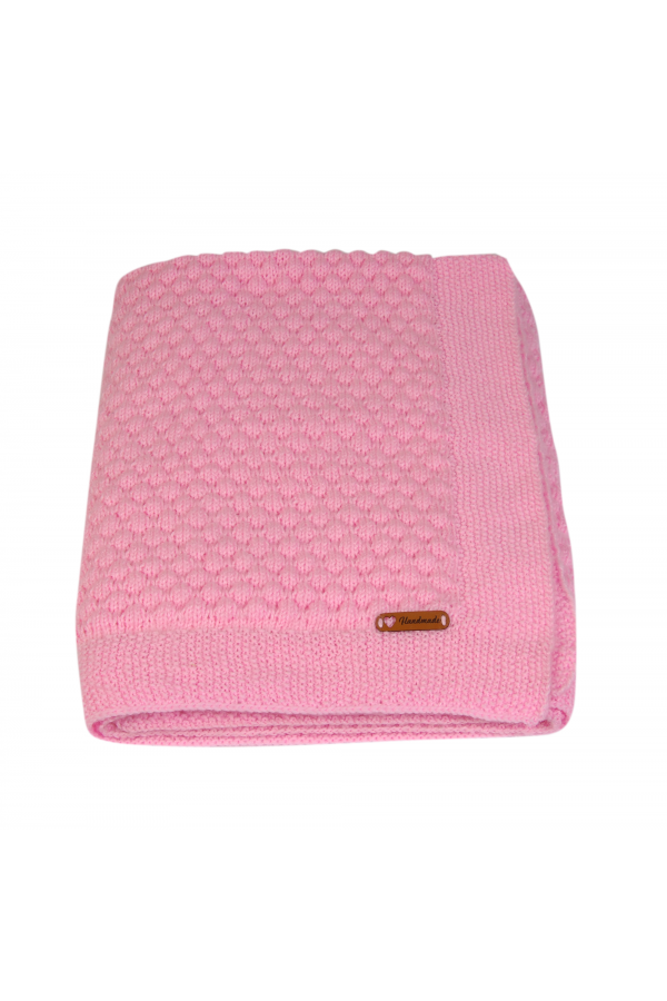 Pink Hand-Knitted Baby Blanket with Cotton Backing – Soft & Cozy | ERFUMADE