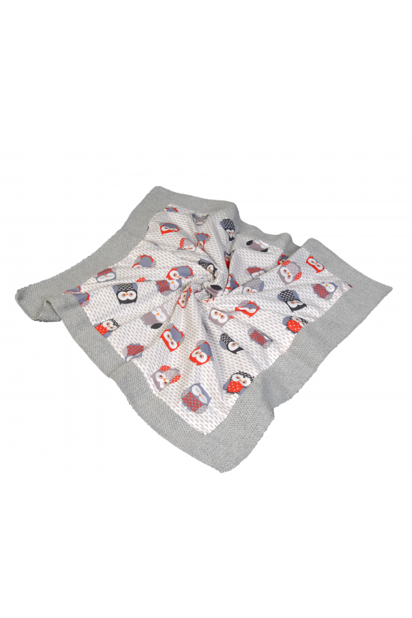 Hand-Knitted Baby Blanket with Cotton Fabric Backing