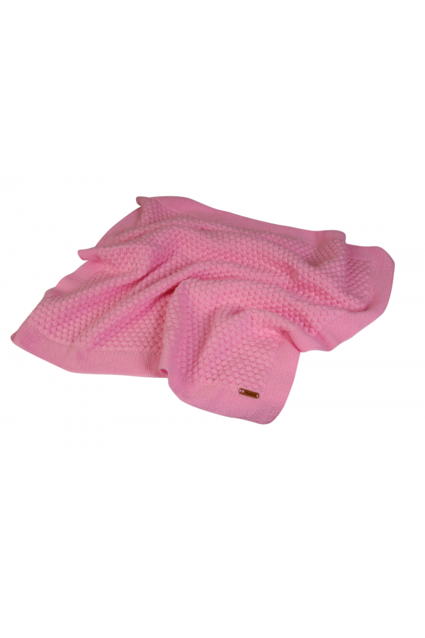 Rosa Handgestrickte Babydecke mit Baumwollrückseite – ERFUMADE
