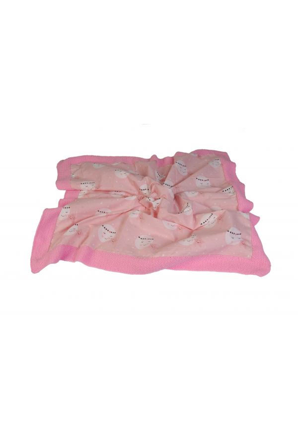 Rosa Handgestrickte Babydecke mit Baumwollrückseite – ERFUMADE