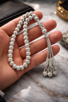 Misbaha de luxe argent pur fait main chapelet islamique 33 perles