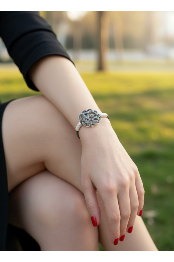 Zweifarbiges 1000 Feinsilber Keltisches Sonnenknoten Armband - Handgeflochtener Kazaziye Schmuck