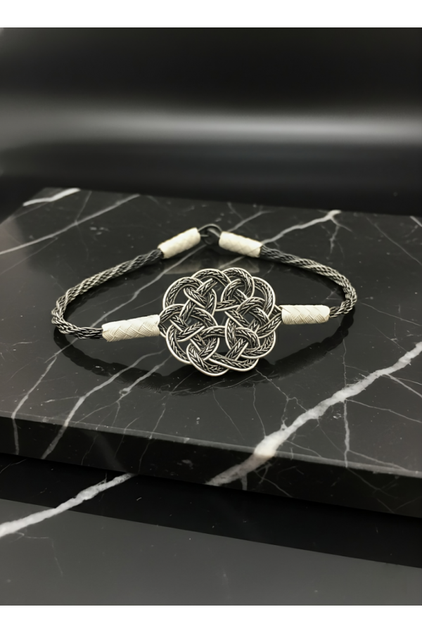 Zweifarbiges 1000 Feinsilber Keltisches Sonnenknoten Armband - Handgeflochtener Kazaziye Schmuck