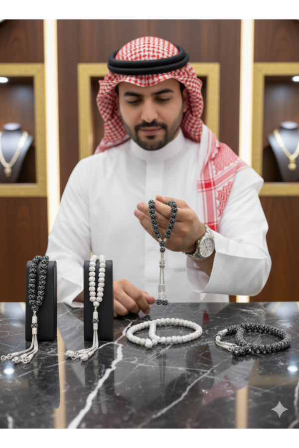 Misbaha de luxe argent pur fait main chapelet islamique 33 perles