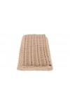 Hand-knitted light brown baby blanket made from Alize Puffy Baby yarn, 100% micro polyester, hypoallergenic and antibacterial, designed for delicate baby skin