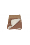 Chunky ombre hand-knitted velvet baby blanket (brown & cream) on a sleeping baby, cozy nursery setting – ERFUMADE