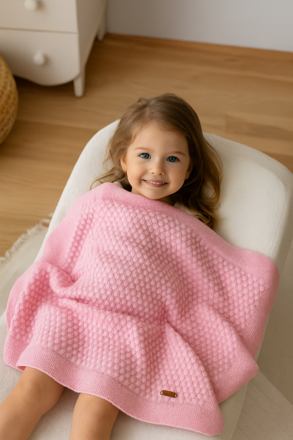 Pink Hand-Knitted Baby Blanket with Cotton Backing – Soft & Cozy | ERFUMADE