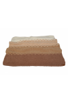 Chunky ombre hand-knitted velvet baby blanket (brown & cream) on a sleeping baby, cozy nursery setting – ERFUMADE
