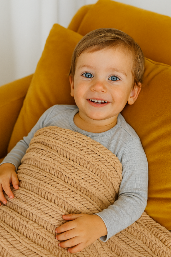 Cozzy Baby Blanket - Light Brown - Finger Knitted | ERFUMADE