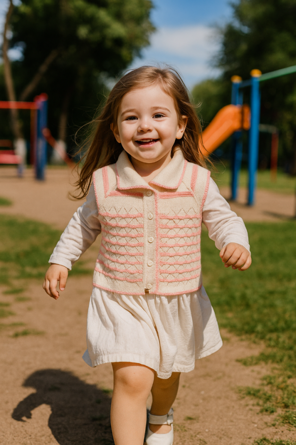 Hand-Knitted Baby Vest | Sleeveless Vest in White & Pink | 4 Years