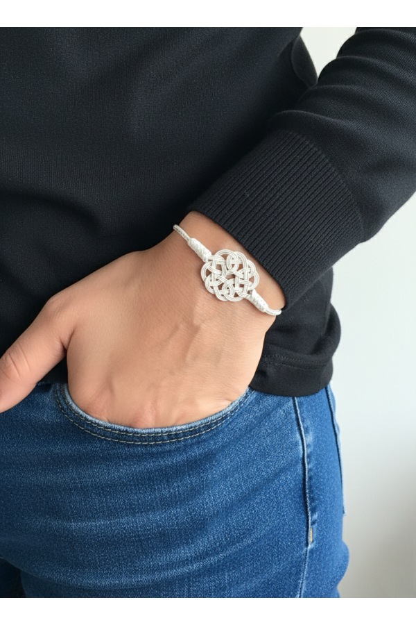 Handmade silver celtic sun knot bracelet two-toned kazaziye wire