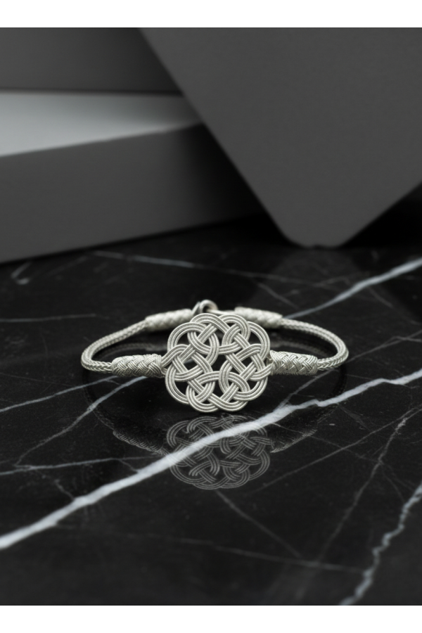 Handmade Celtic Sun Knot Fine Silver Bracelet - Two-Toned 1000K Kazaziye Jewelry