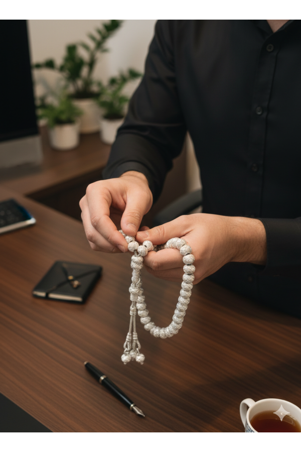 Misbaha de luxe argent pur fait main chapelet islamique 33 perles