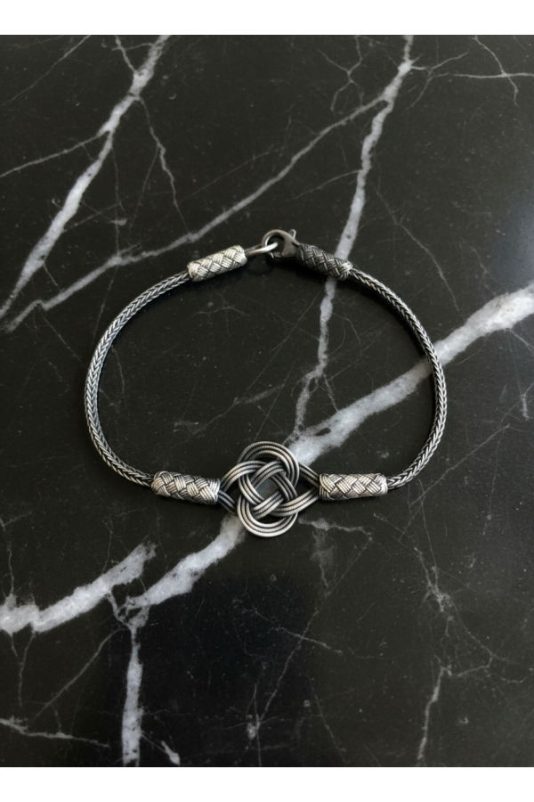 Bracelet Nœud Celtique Unisexe - Argent Pur 1000 Tissé Main Oxydé