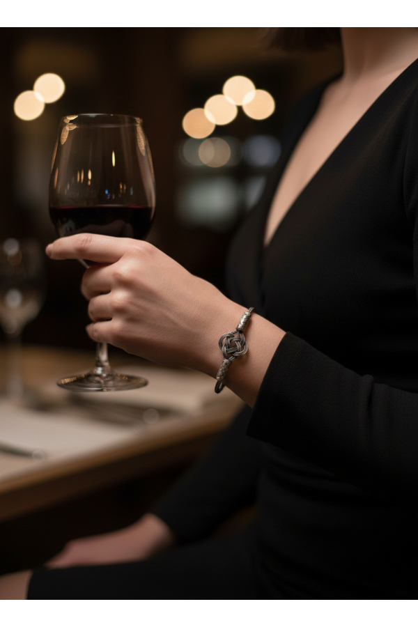 Bracelet Nœud Celtique Unisexe - Argent Pur 1000 Tissé Main Oxydé