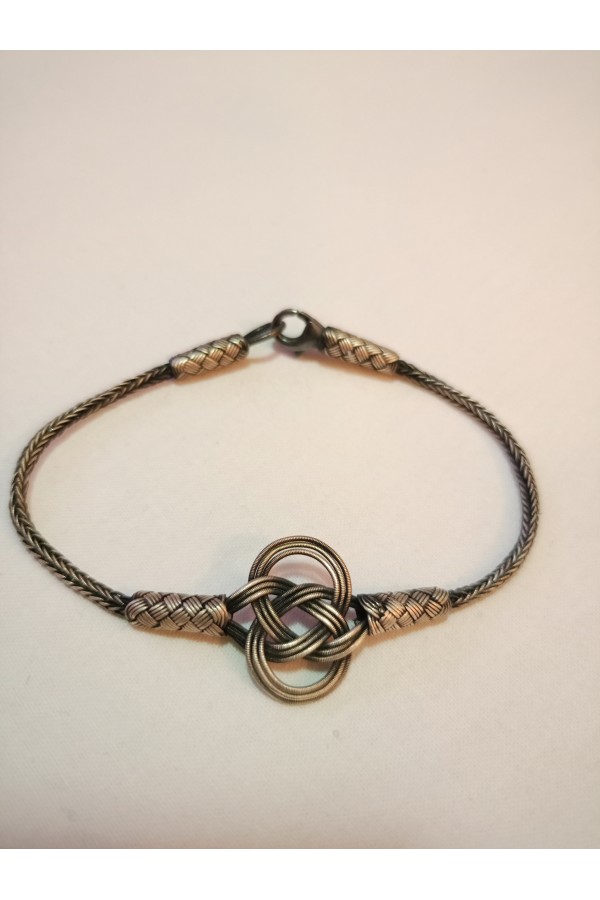 Bracelet nœud celtique en argent pur 1000 oxydé tissé à la main