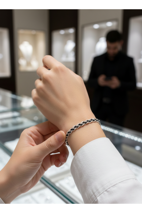 Handmade Fine Silver Celtic Sun Knot Bracelet - Two-Toned Kazaziye Jewelry