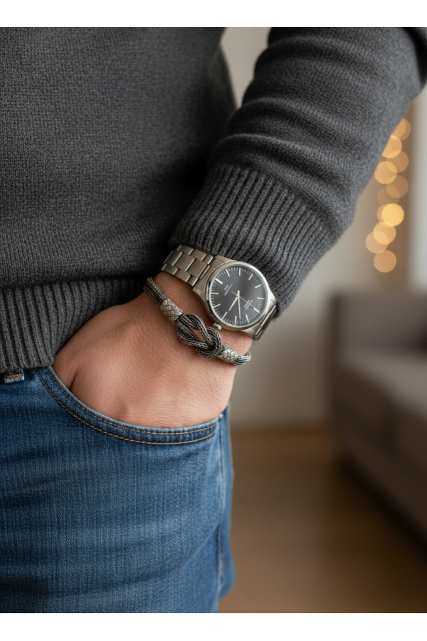 Handgeflochtenes 1000er Feinsilber Armband mit Liebesknoten für Paare