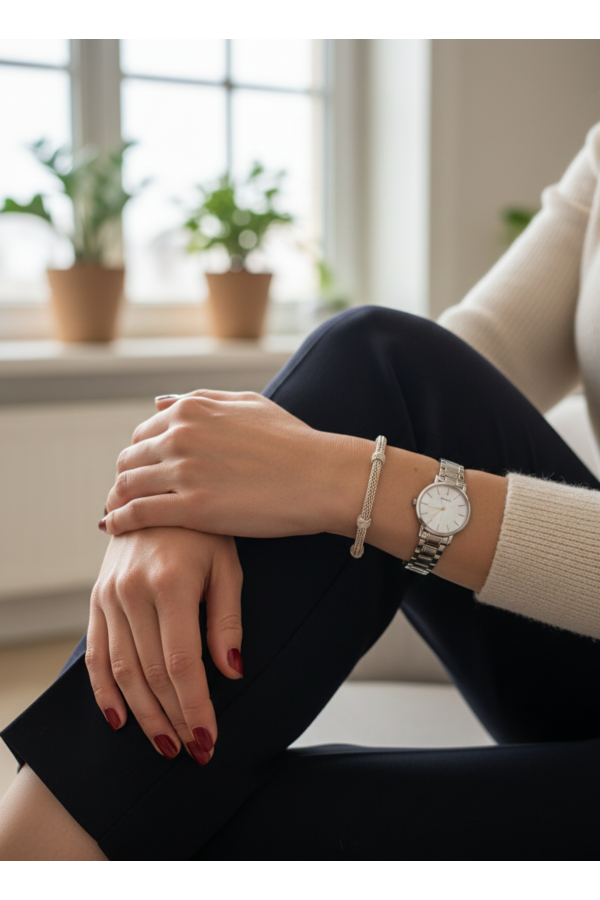 Bracelet délicat tissé main en argent fin 1000 avec micro-nœuds