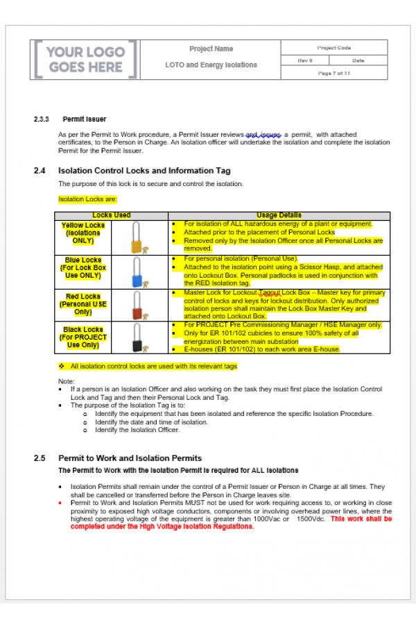 Lockout/Tagout (LOTO) & Energy Isolation Safety Procedure – Editable Template