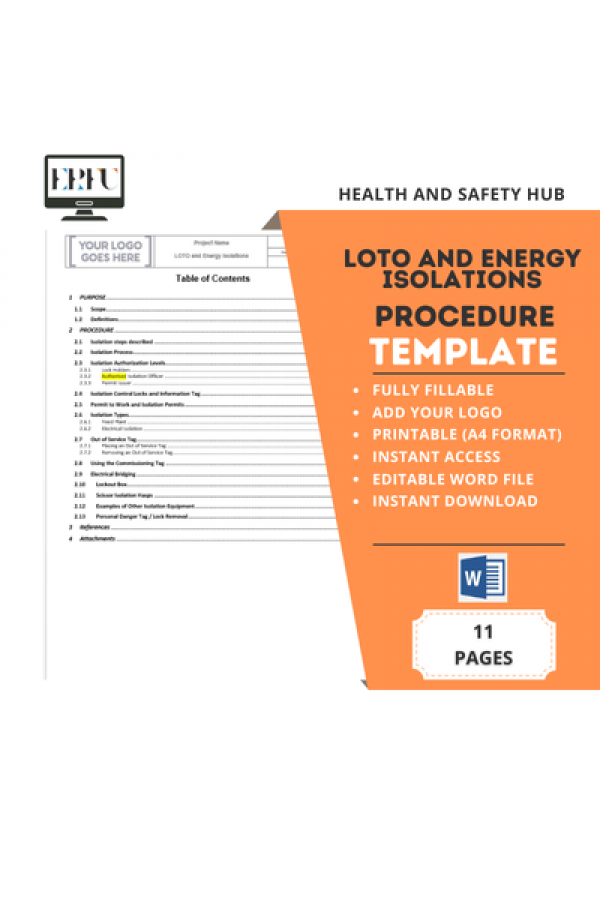 Lockout/Tagout LOTO and Energy Isolation (SOP) Safety Procedure Template | Word File