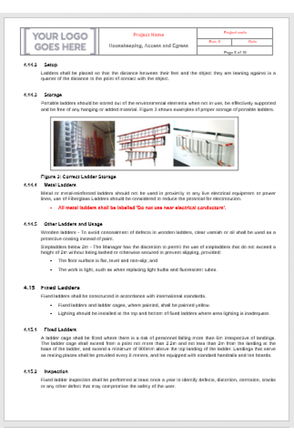 Housekeeping, Access, and Egress Safety Procedure template preview