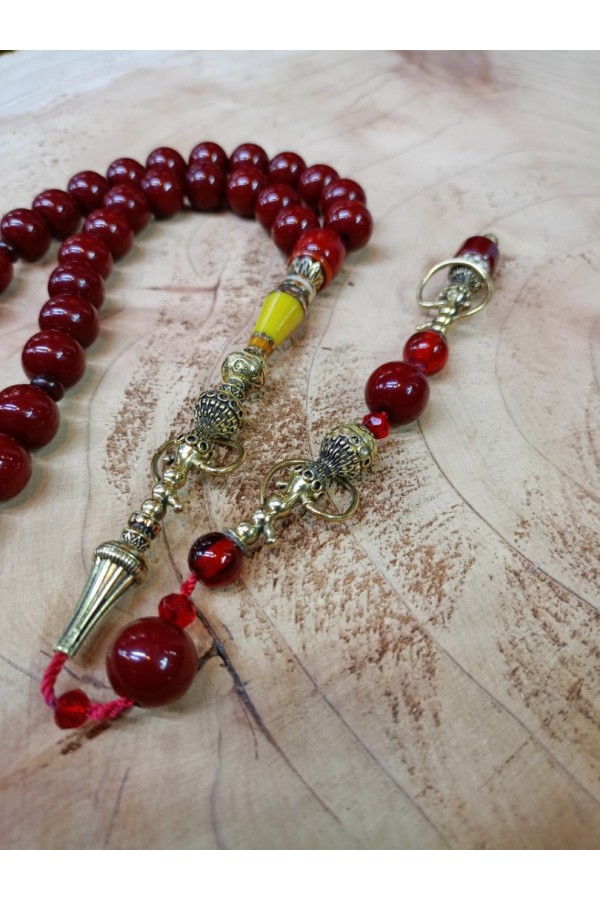 33 perlen pressbernstein tesbih mit silberfarbenen details handgefertigte gebetskette