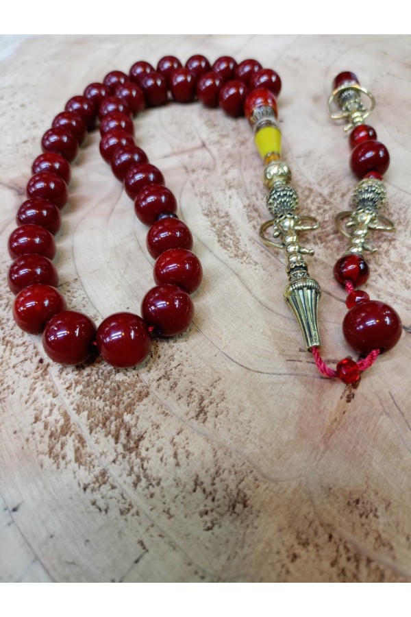 33 perlen pressbernstein tesbih mit silberfarbenen details handgefertigte gebetskette