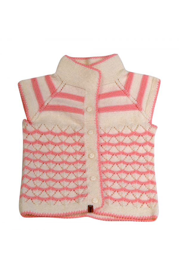 Hand-Knitted Baby Vest | Sleeveless Vest in White & Pink | 4 Years