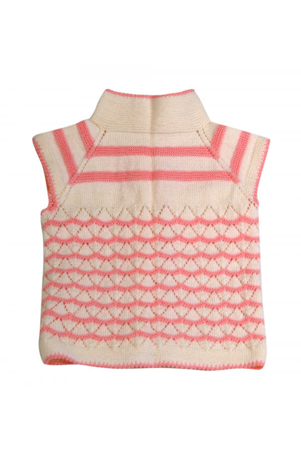 Hand-knitted baby sleeveless sweater vest – white and pink for 4-year-olds – cozy acrylic knit baby vest by ERFUMADE